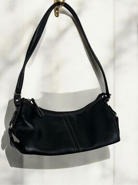Vintage Genuine Leather Black Shoulder Bag Y2K Minimalist Purse